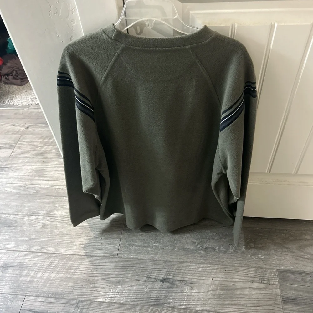 Men's Olive Sweater with Black Stripes - Picture 2 of 3